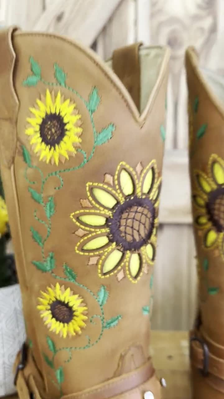 Bota Vaquera Para Dama, Bordado Girasol