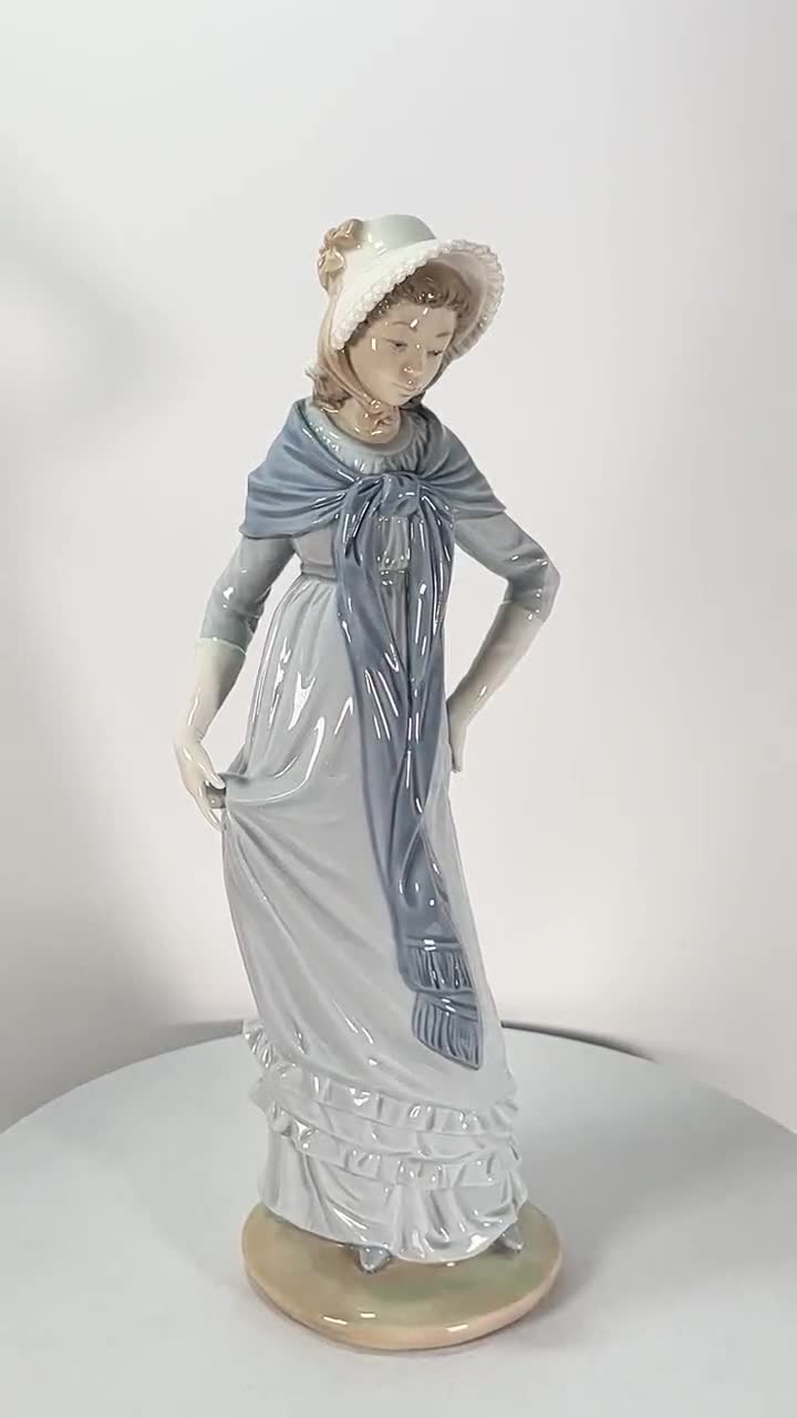NAO by LLADRO Porcelain Figurine of Lady in Blue Dress and Bonnet