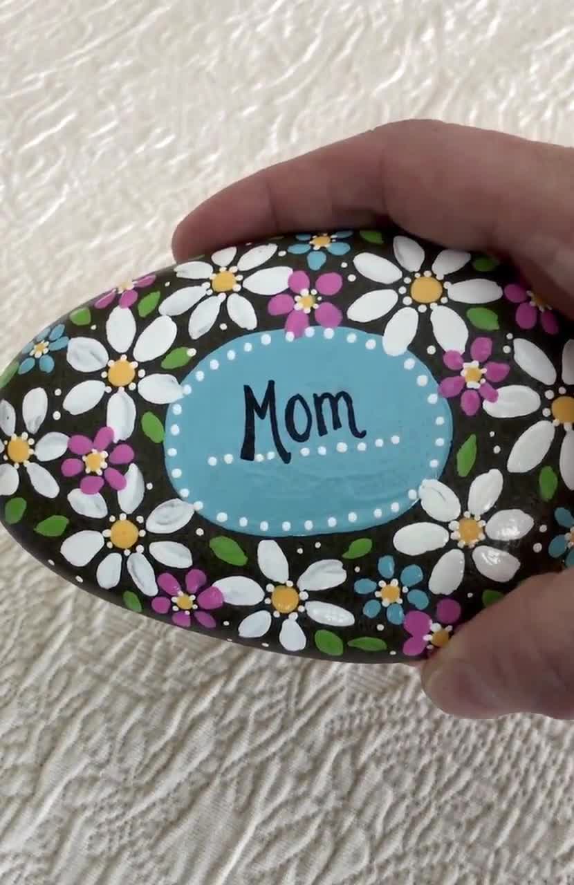 Mother's Day Painted Rock Craft with Fingerprint Art - Projects