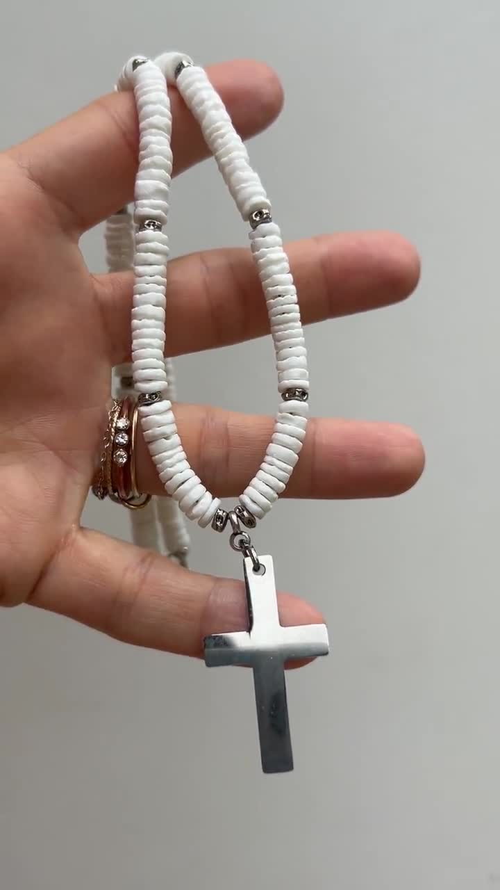 Surfer Necklace. White Heishi Puka Shell Necklace With