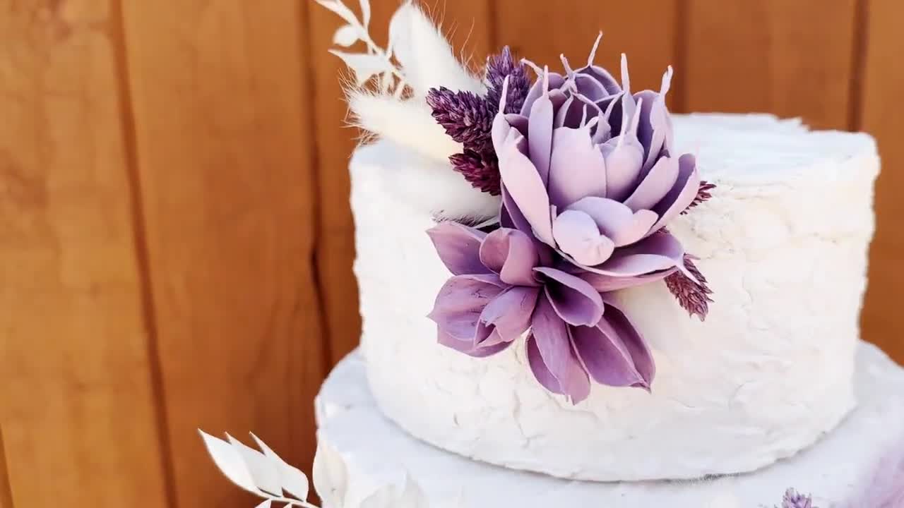 Square Wedding Cake with Lavender Roses and Purple Ribbon | Flickr