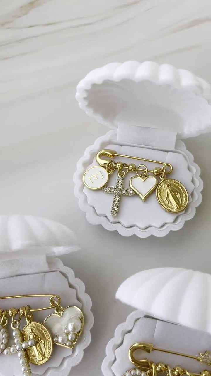 Personalized Gold Baby Pin Baby Brooch Baptism Pin Stroller Pin Baby Shower  Keepsake Baby Pin Bridal Pin Shell Gift Box 