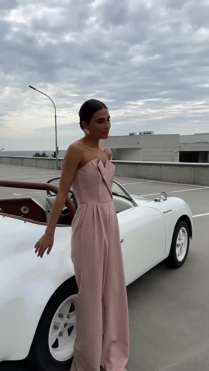 Beige Formal Jumpsuit for TALL Womens, Bridal Jumpsuit