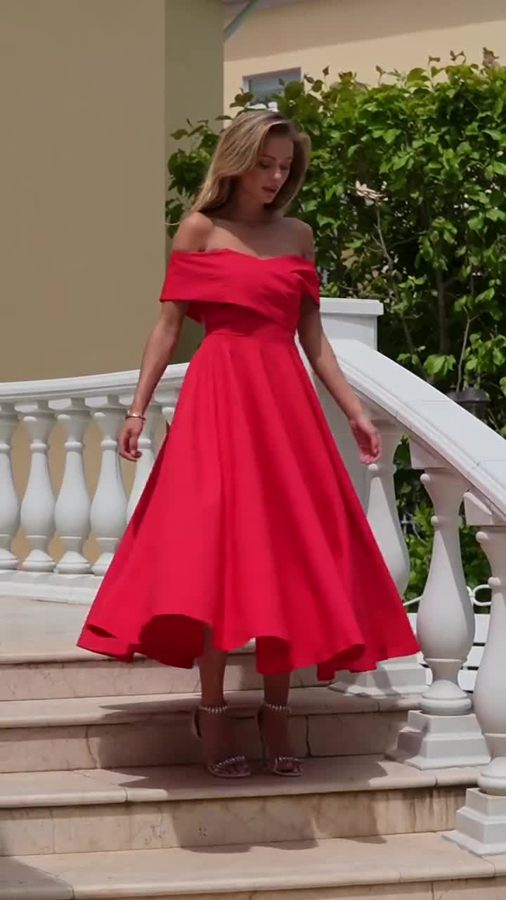 open lace back dress Brigitte Off-Shoulder Mini Dress Red Selfie Leslie