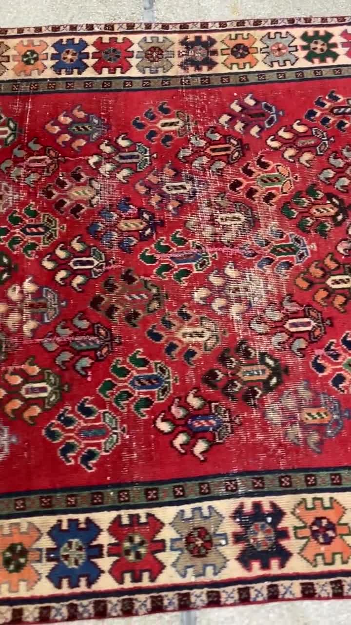 4.6x9.4 さび色ヴィンテージラグ - トルコラグ - エリアラグ - 廊下用