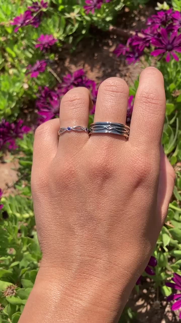 Handmade 14K Rose Gold Blue Sapphire Eternity Wedding Ring | Solid 14K Rose Gold Eternity Wedding Band Set with Blue Sapphire