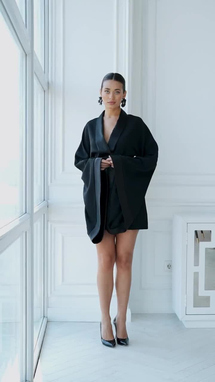 black kimono mini dress Black Mini Dress, Kimono Sleeve Mesh Detail