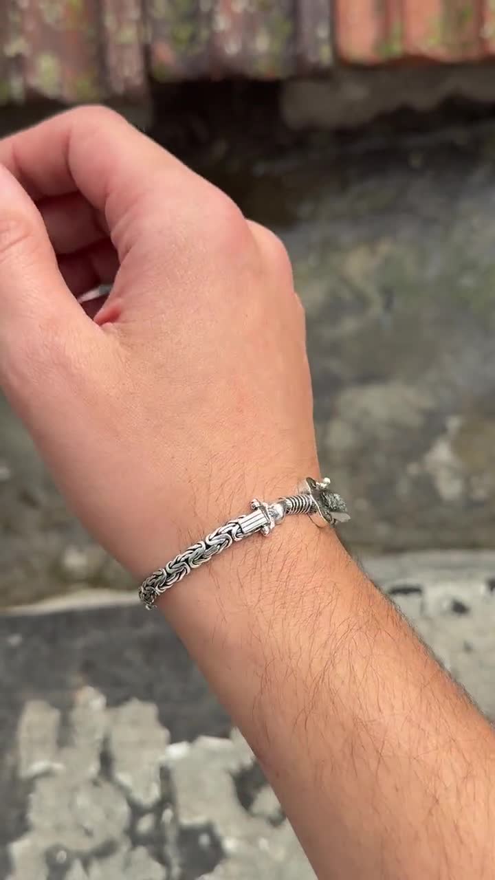 Silver King Chain Zulfiqar Bracelet, Silver Sword Bracelet, Hz