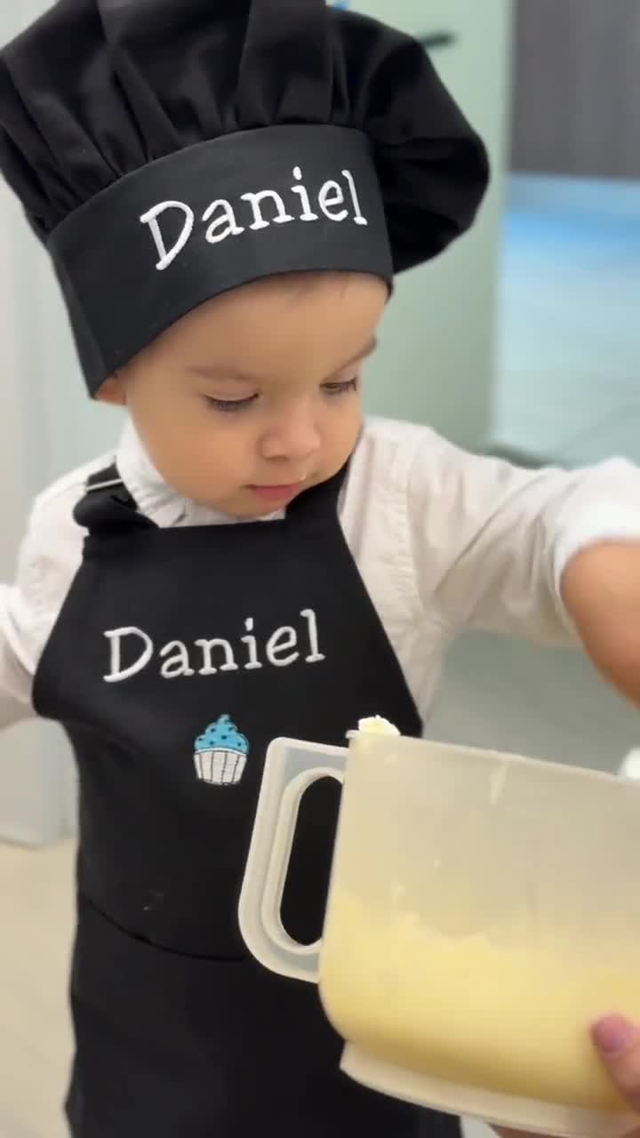 Personalized Kids Apron and Chef Hat - Toddler Apron - Baking Cooking Gift video poster