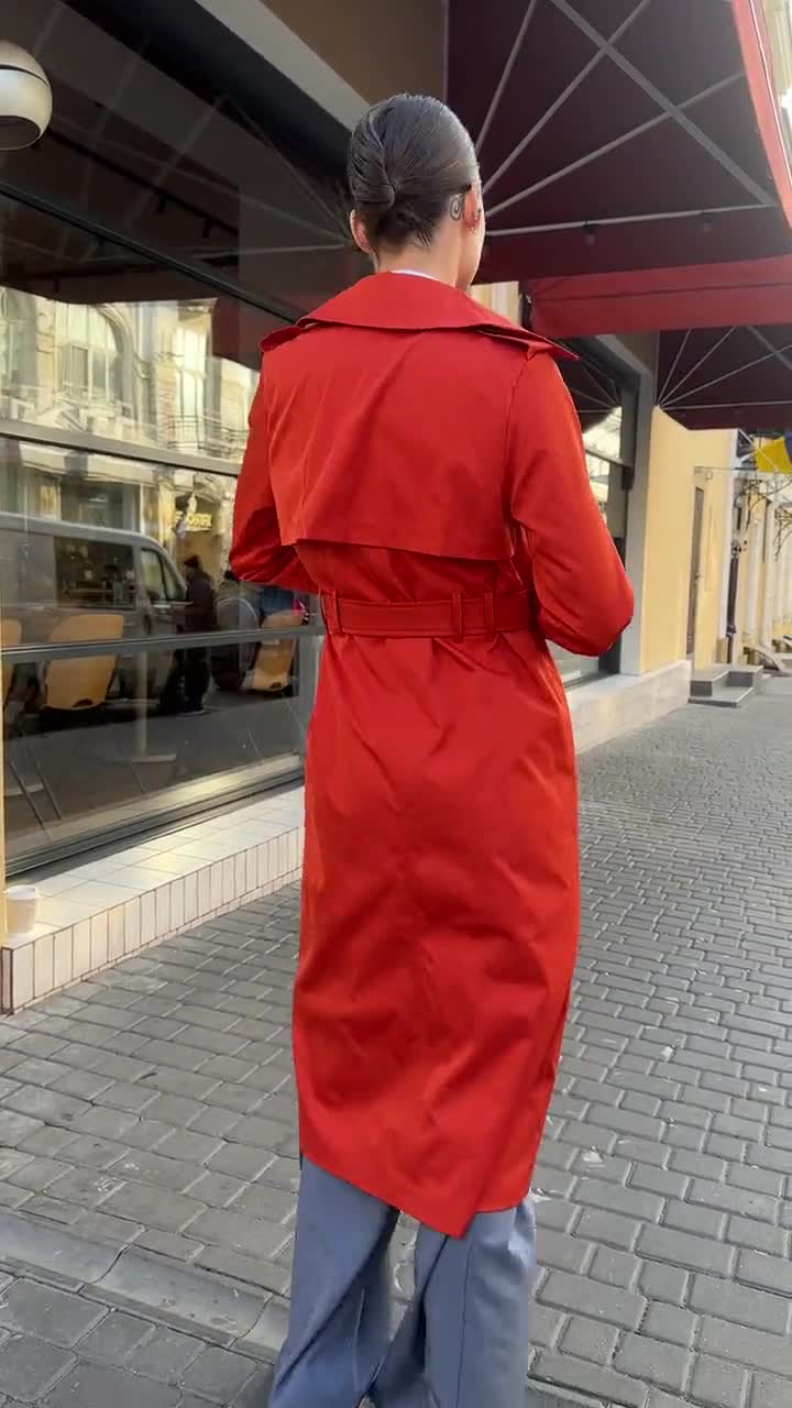 Orange Trenchcoat for Women, Long Trench Coat, Cotton Rain Coat