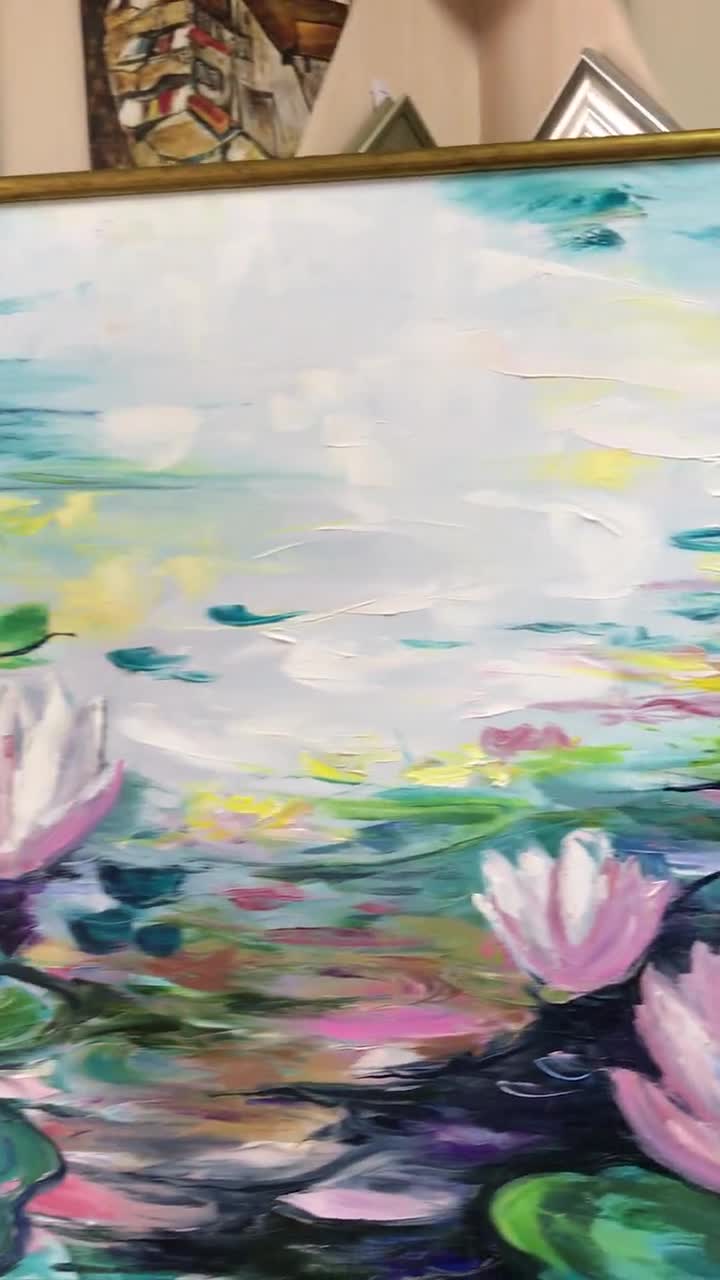 モネの絵画「睡蓮」蓮の花の壁アート ユリの絵画 24x24 ダーク