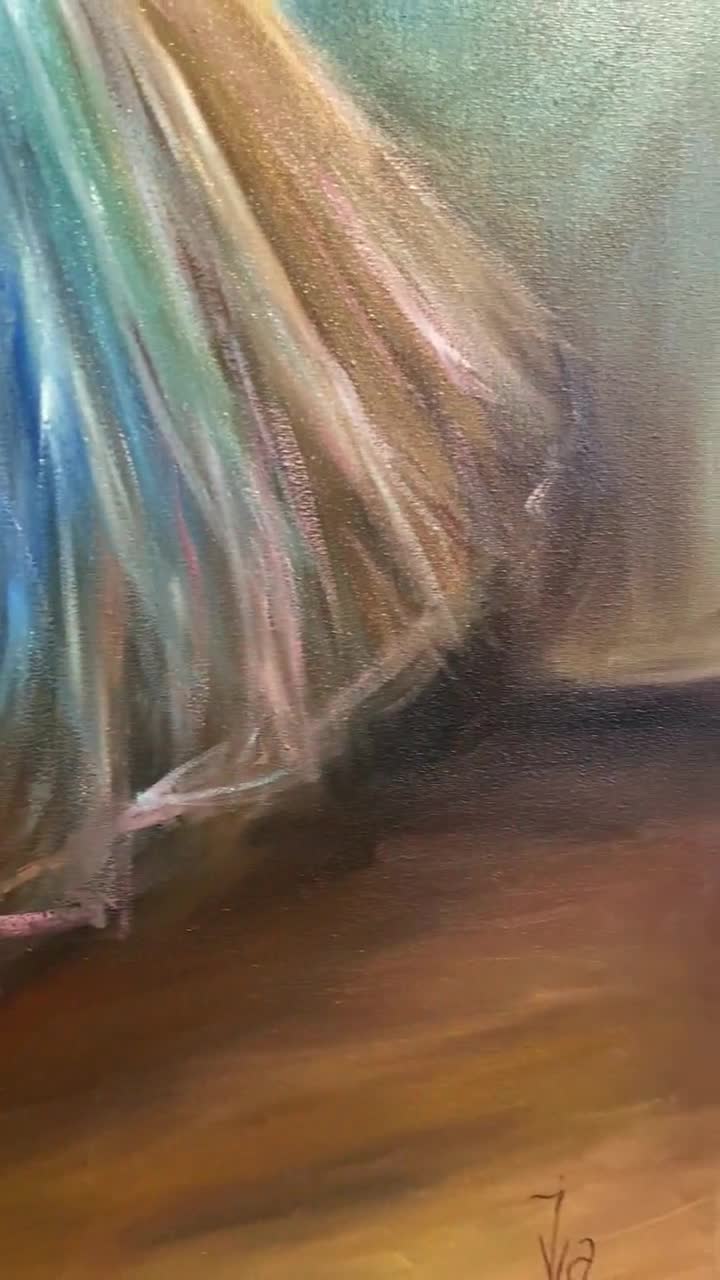 絵画　踊る女性 踊る女性の油絵、青いバレリーナの壁アート、ドレスを着た少女の
