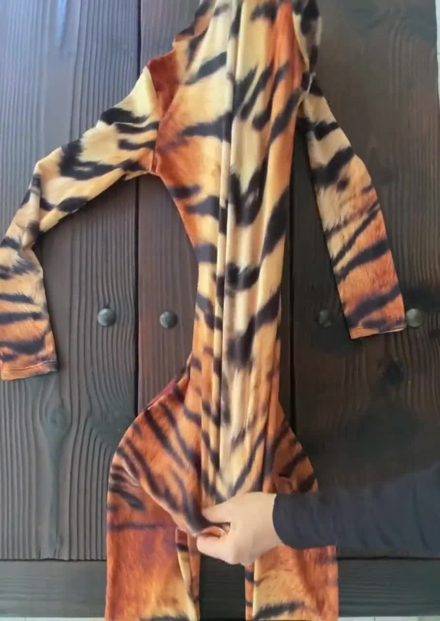 Tiger Print Velvet Catsuit Jumpsuit Animal Print Safari Unitard Bodysuit  Halloween Costume Size S M L XL XXL Plus