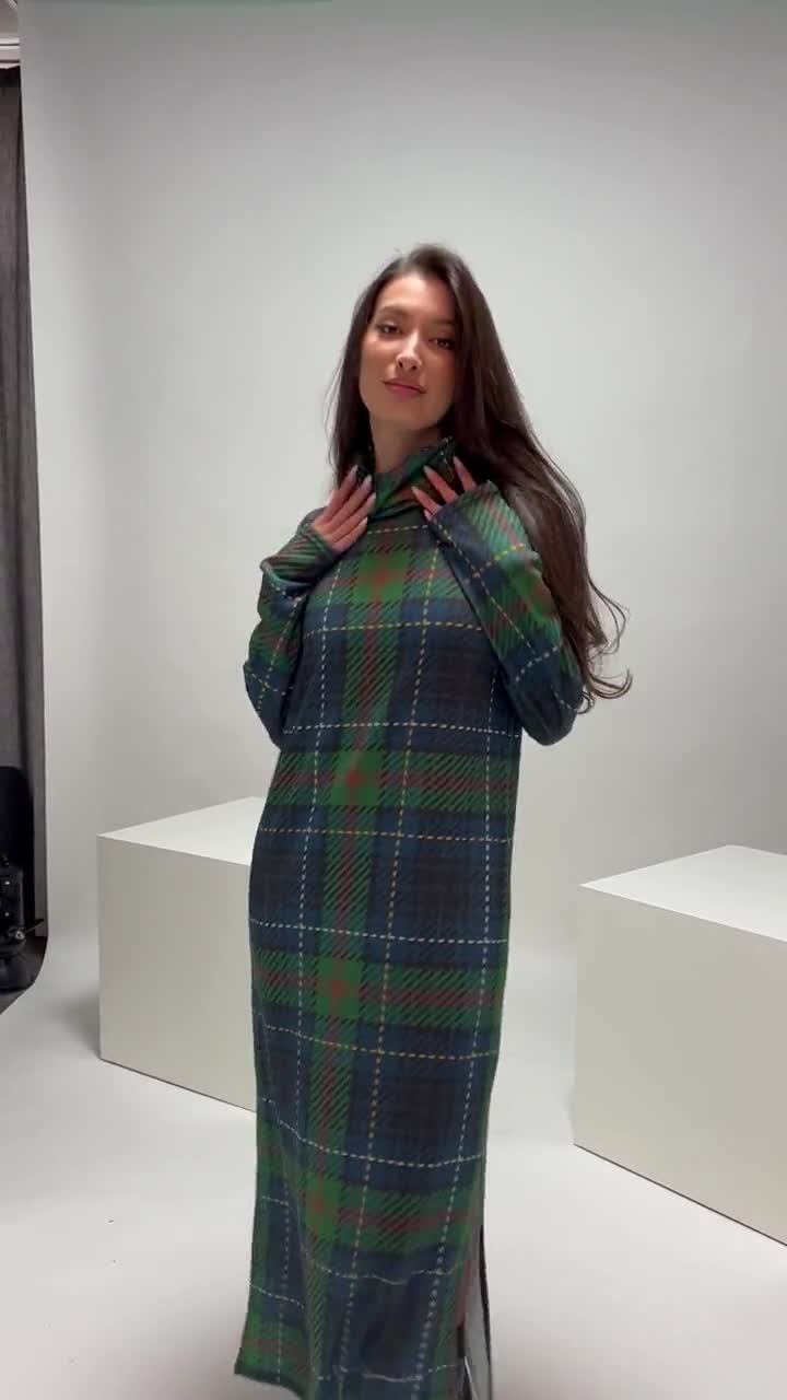 green plaid sweater dress Magic Maker Maxi Dress in Grunge Girl Green Plaid + Cherries 2XL/3XL