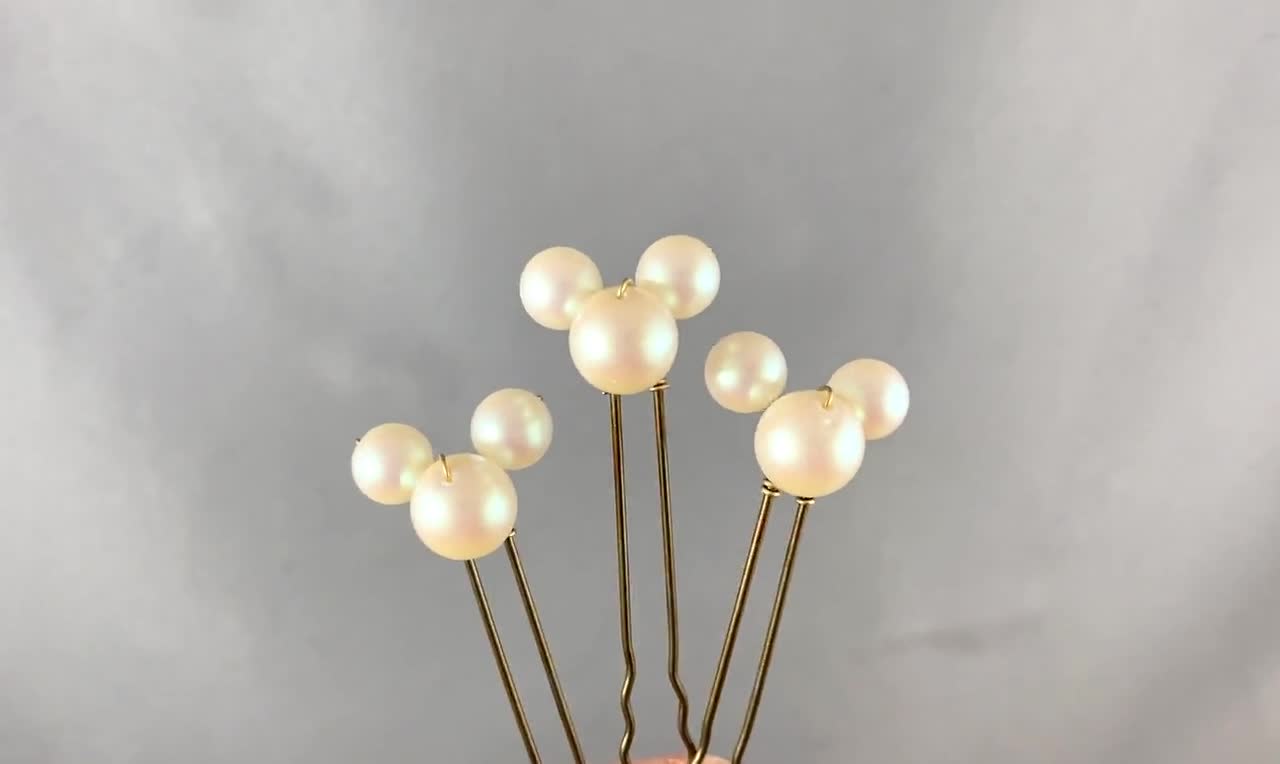 隠れミッキーパールヘアピン｜ディズニーブライダルアクセサリー（3個