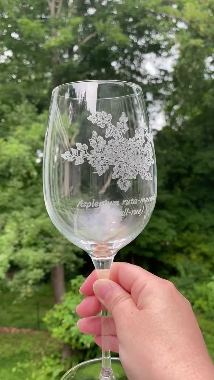 Laser Engraved Fern Wine Glasses, Set of Three, Wine Glass Gift Set, 16 Oz  