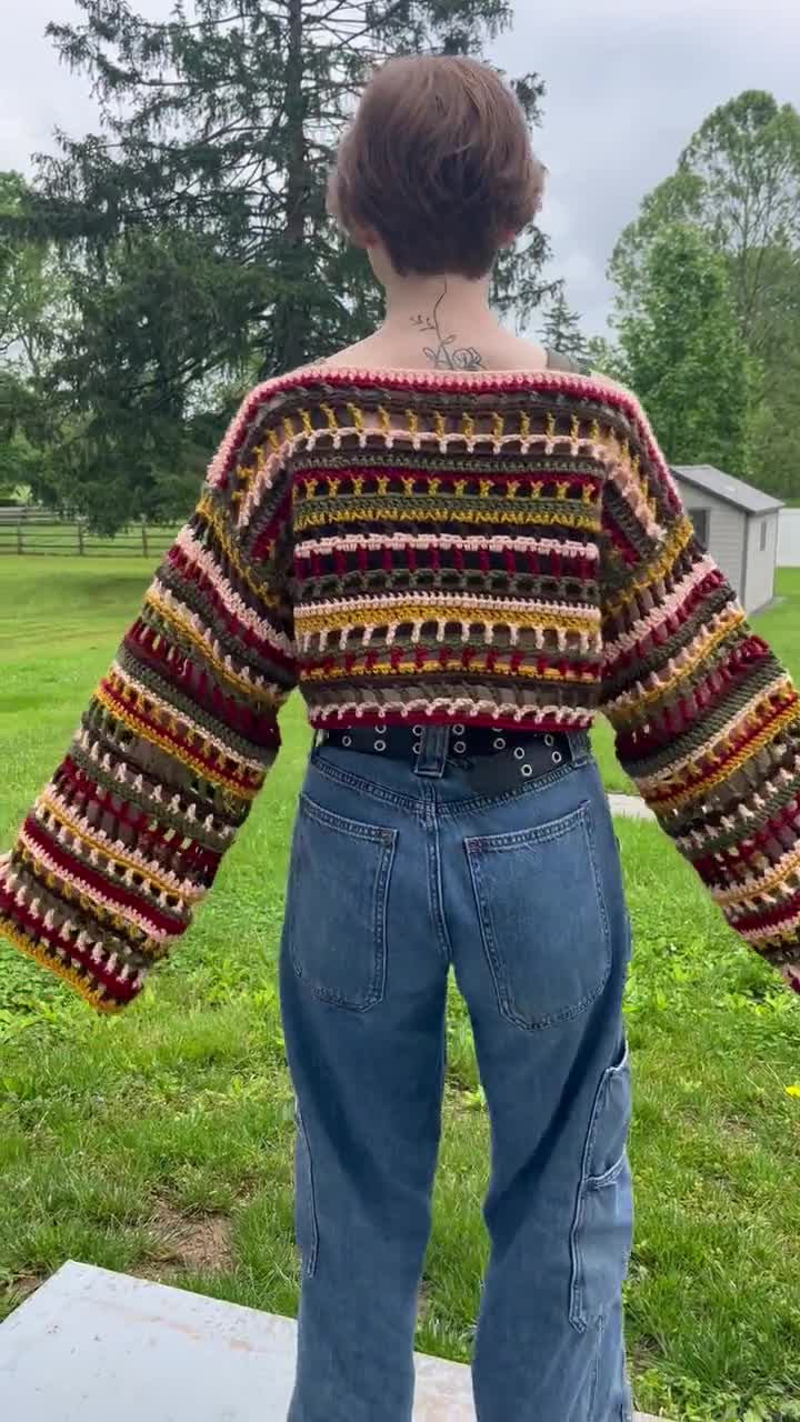 Whimsical Cropped Crochet Sweater PDF PATTERN, Mesh Crochet