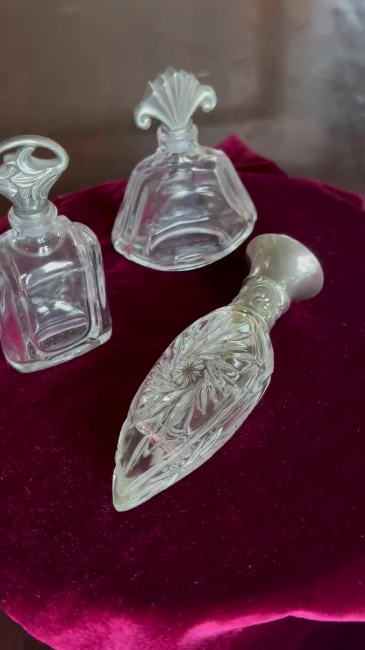 Vintage French Crystal Perfume Bottle: Art Nouveau Pewter Lid