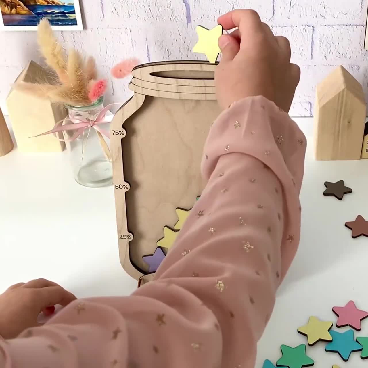2 Barattoli Delle Ricompense Magnetici Con Stelle E Matite - Sistema Di Incentivi Per Bambini Per Buona Condotta E Faccende Domestiche - Gioco Educativo In Legno - 5