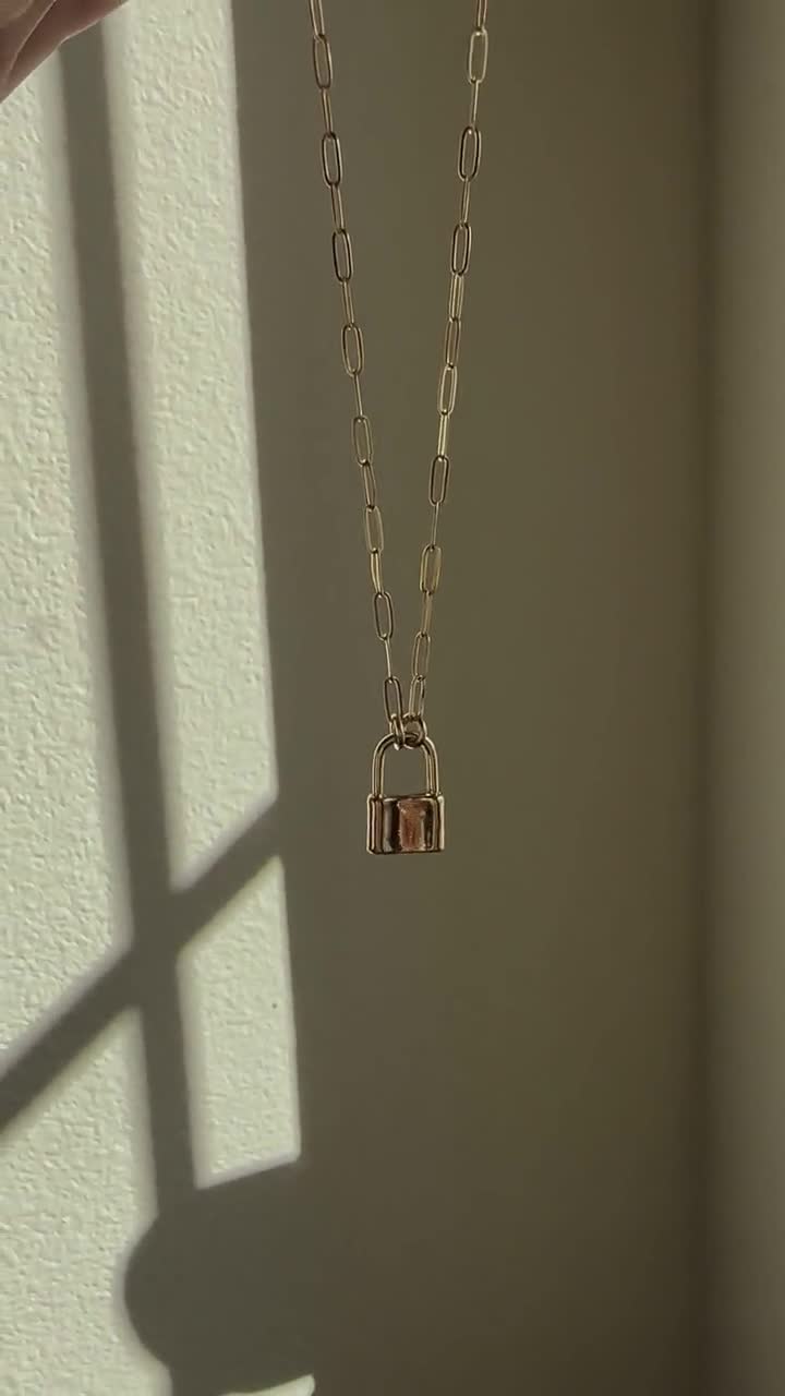 Padlock Necklace with Long Drawn Chain, Gold Small Lock Necklace, Love Lock, Layering Necklace, Padlock Necklace, Gold Filled Drawn Chain