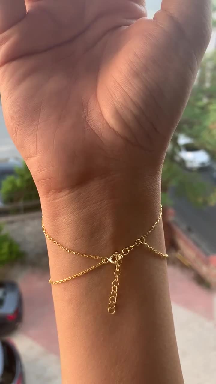 Custom Hand Chain, Name Hand Chain Slave, Adjustable Name Bracelet Jewelery  14K solid Gold For Her Gift Birthday Bridesmaid