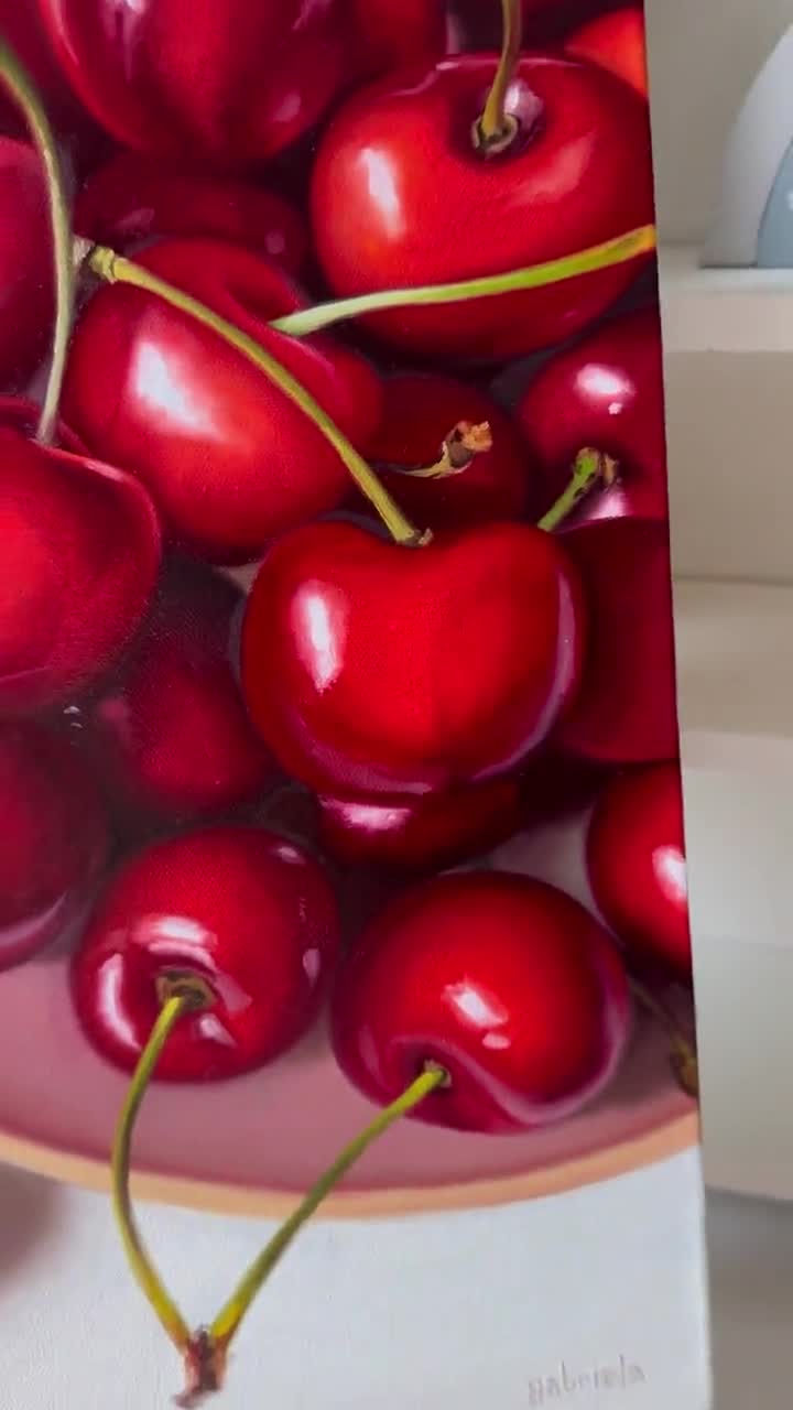 Invincible Summer - Cherries Original Oil Painting - Food Realism