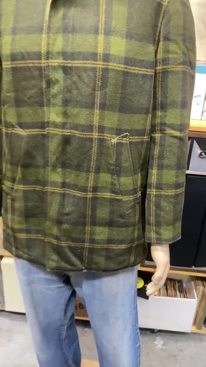 60's Pendleton Men's Virgin Wool Reversible Coat Green Plaid Size