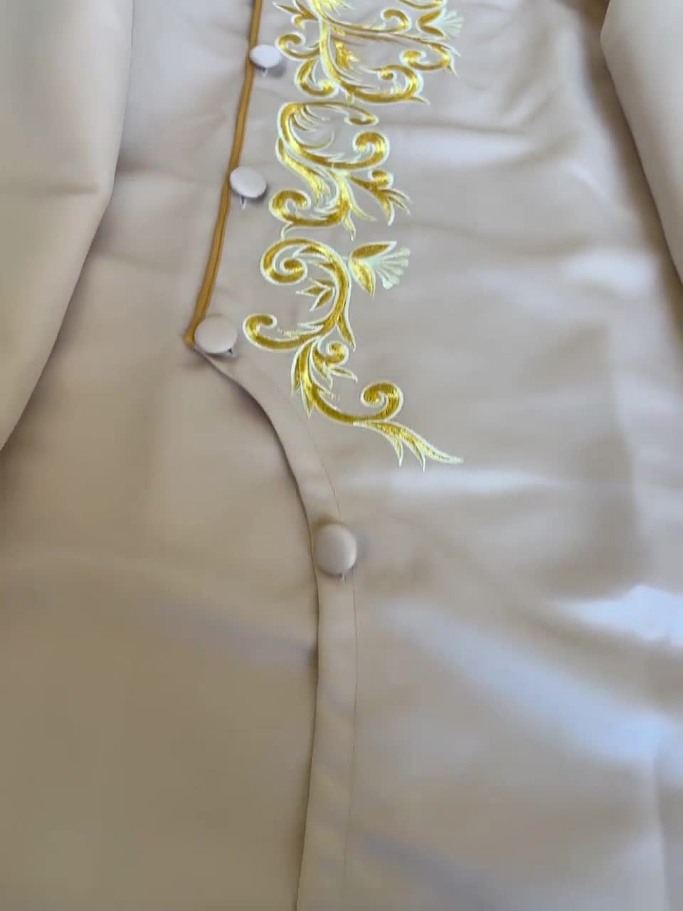 Beige/ Cream Embroidered Ao Dai for Men, Traditional Beige/ Cream Embroidered Ao Dai for Men, Traditional