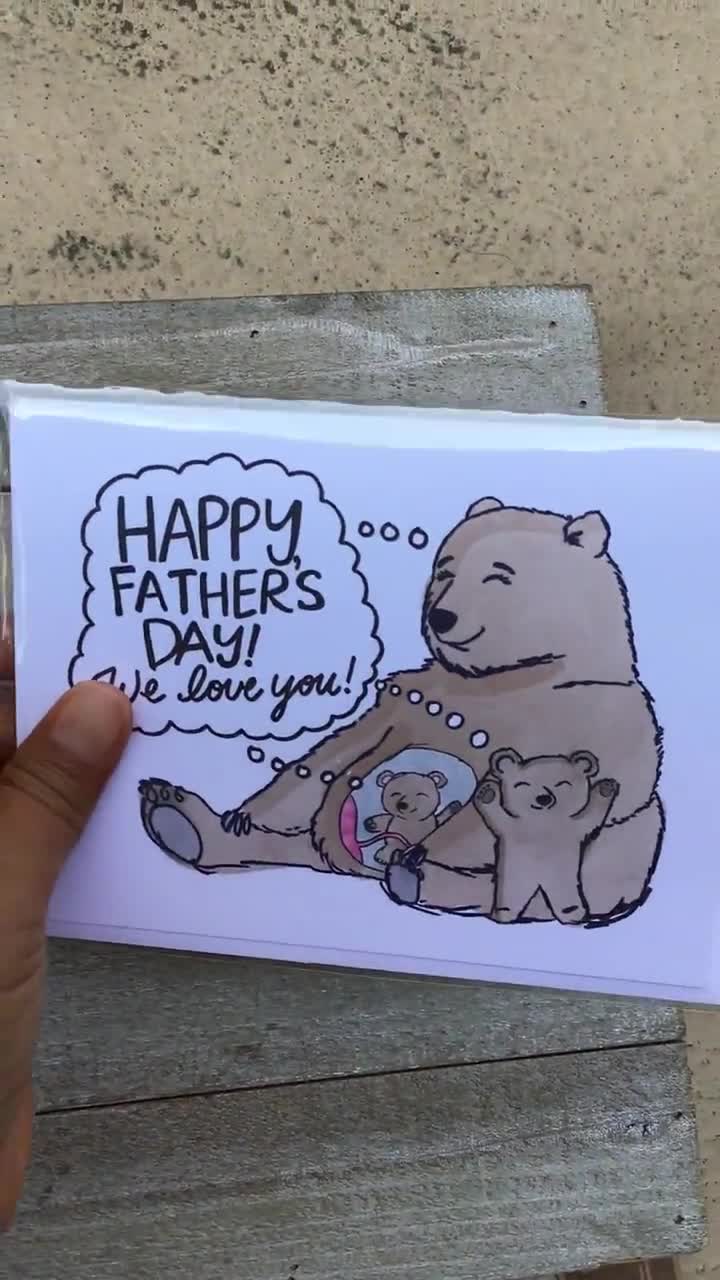 Bear Father of toddler and baby on the way, pregnant with one plus one,  happy father’s day card from son or daughter and expecting, daddy