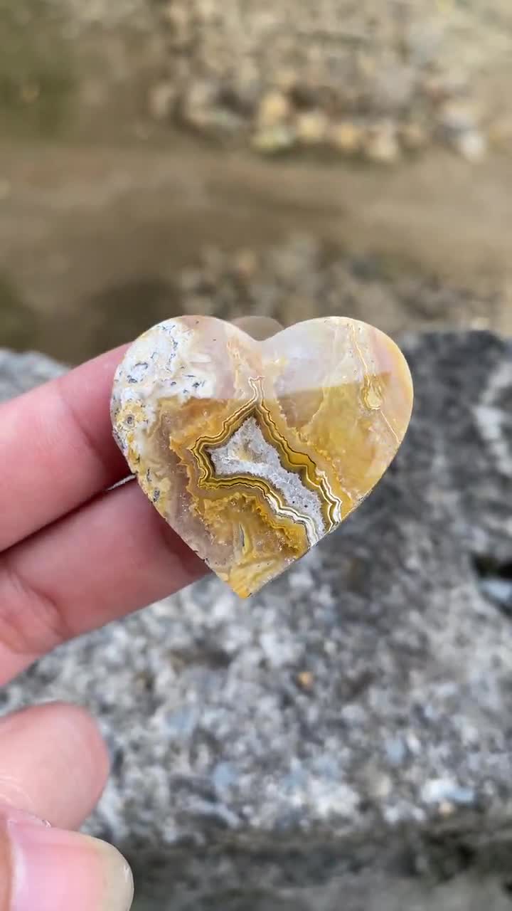 Yellow Crazy Lace Agate Heart, Gemstone for Joy and Optimism