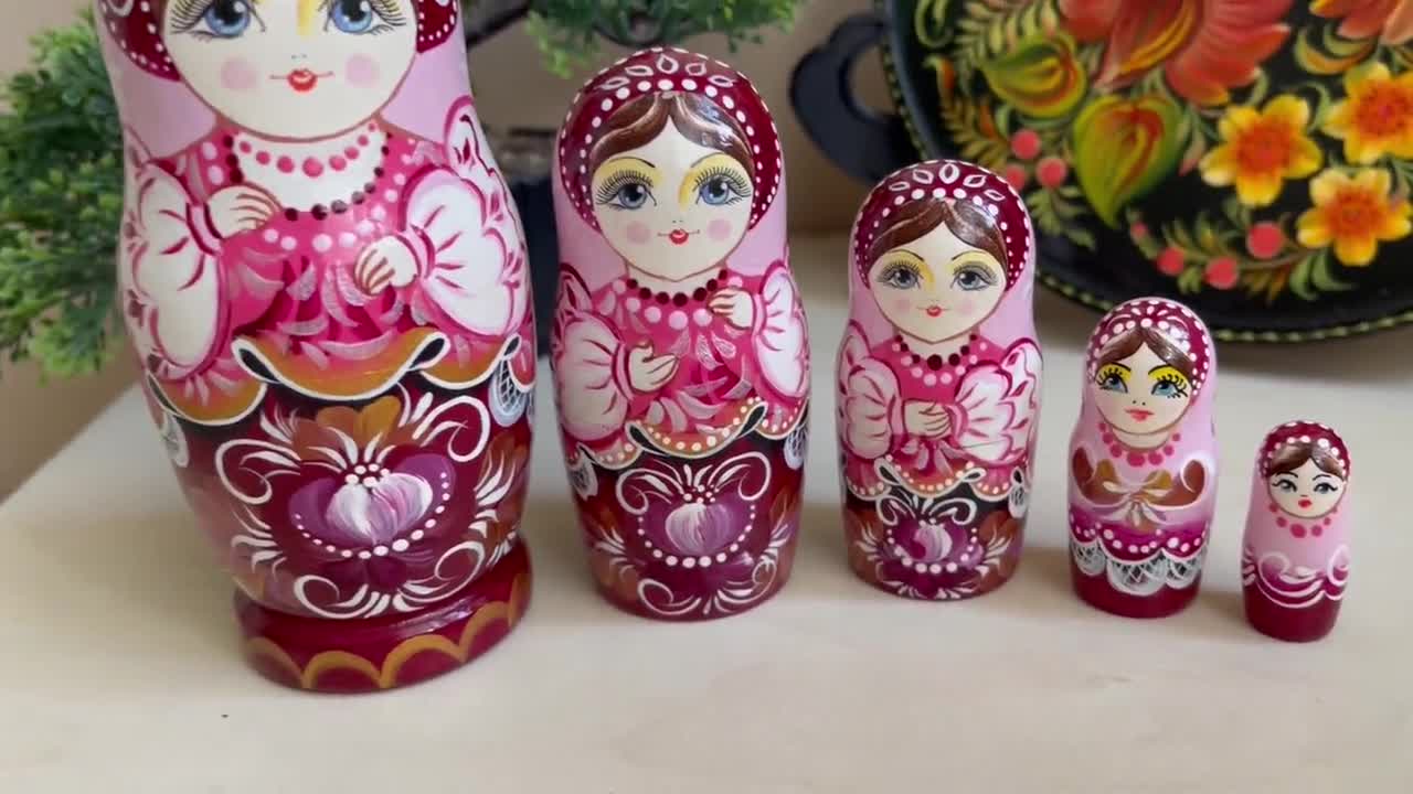 Muñecas rusas antiguas de 5 piezas, pintadas a mano, matrioskas - España