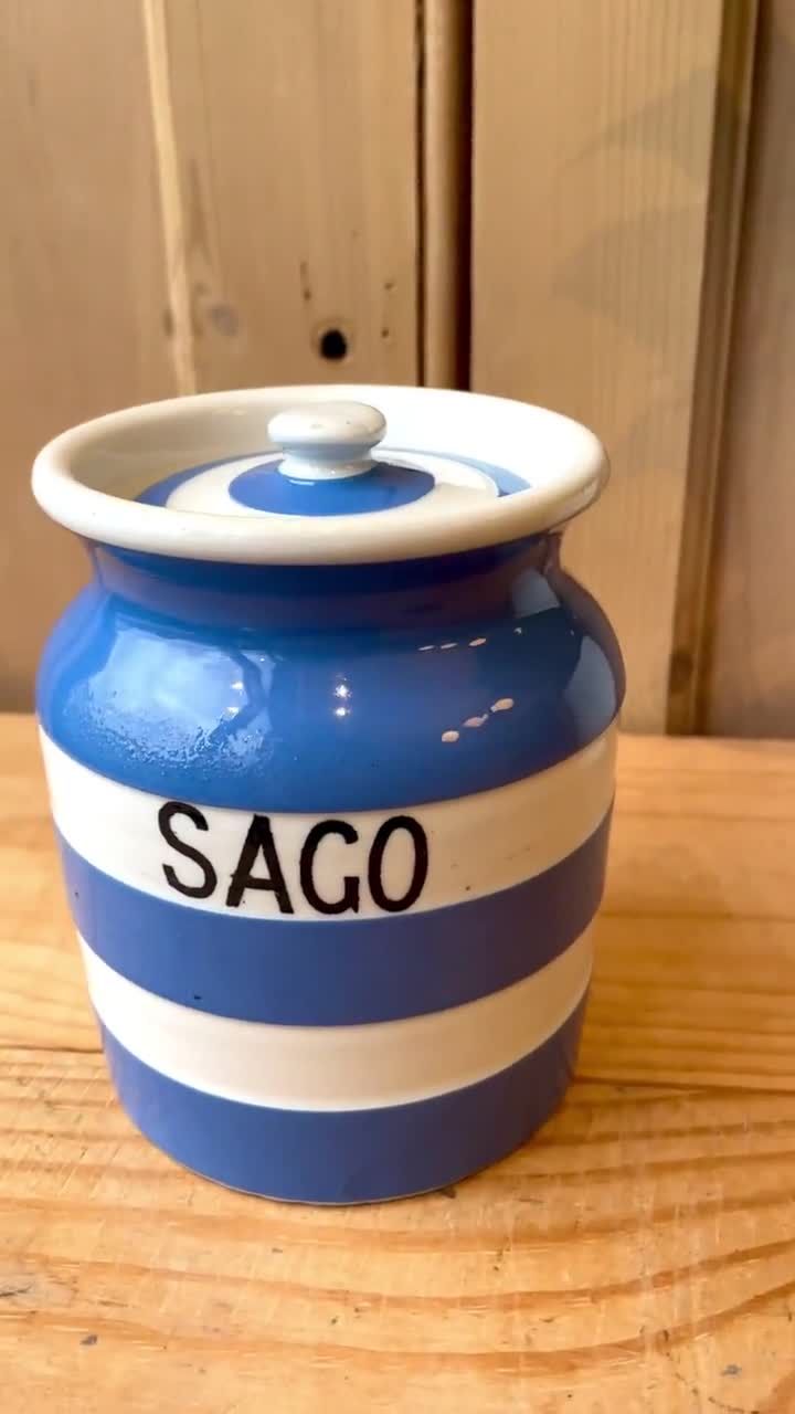 Vintage TG Green Blue and White Corishware, Vintage Storage Jar