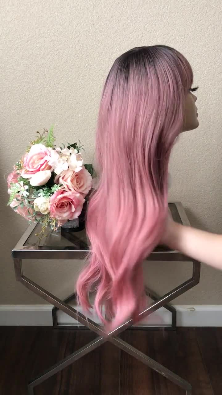 pink hair color ombre, hairstyles, dark root, dip dyed, light pink, purple, pastel, long hair, curly #WomenH…