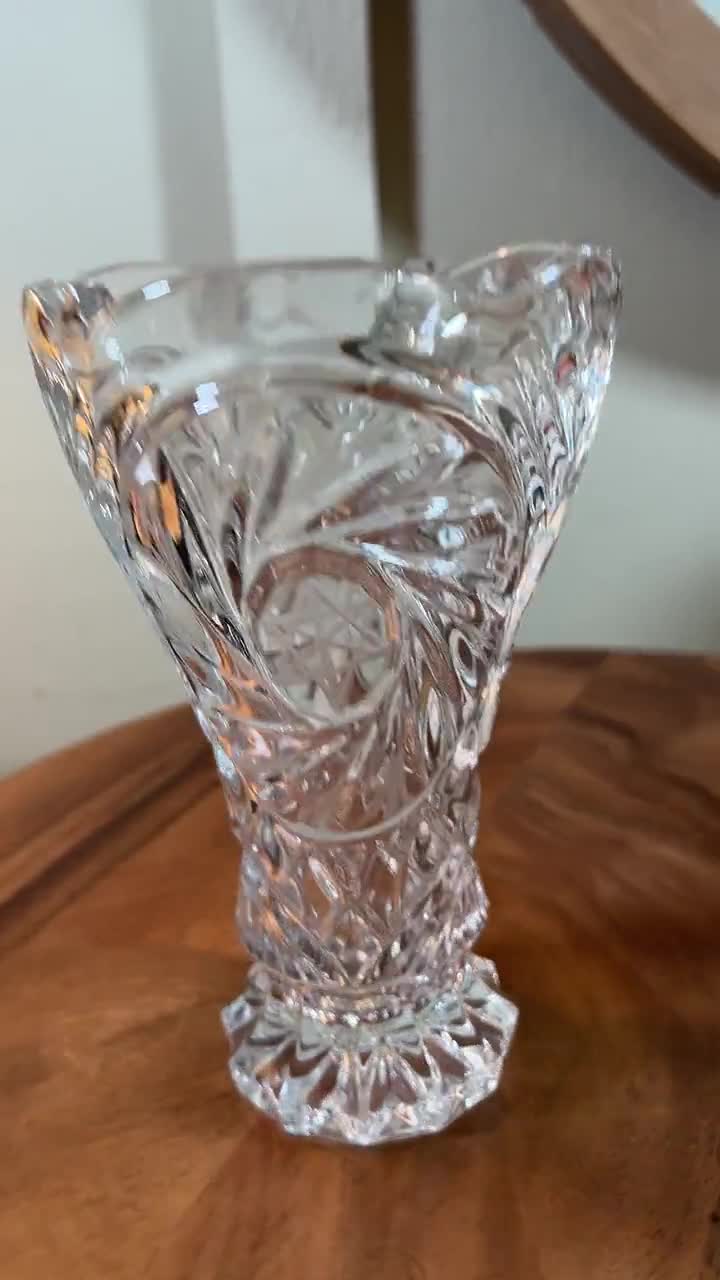 ヴィンテージ、風車、ハンドエッチングガラス、花瓶、フリルエッジ