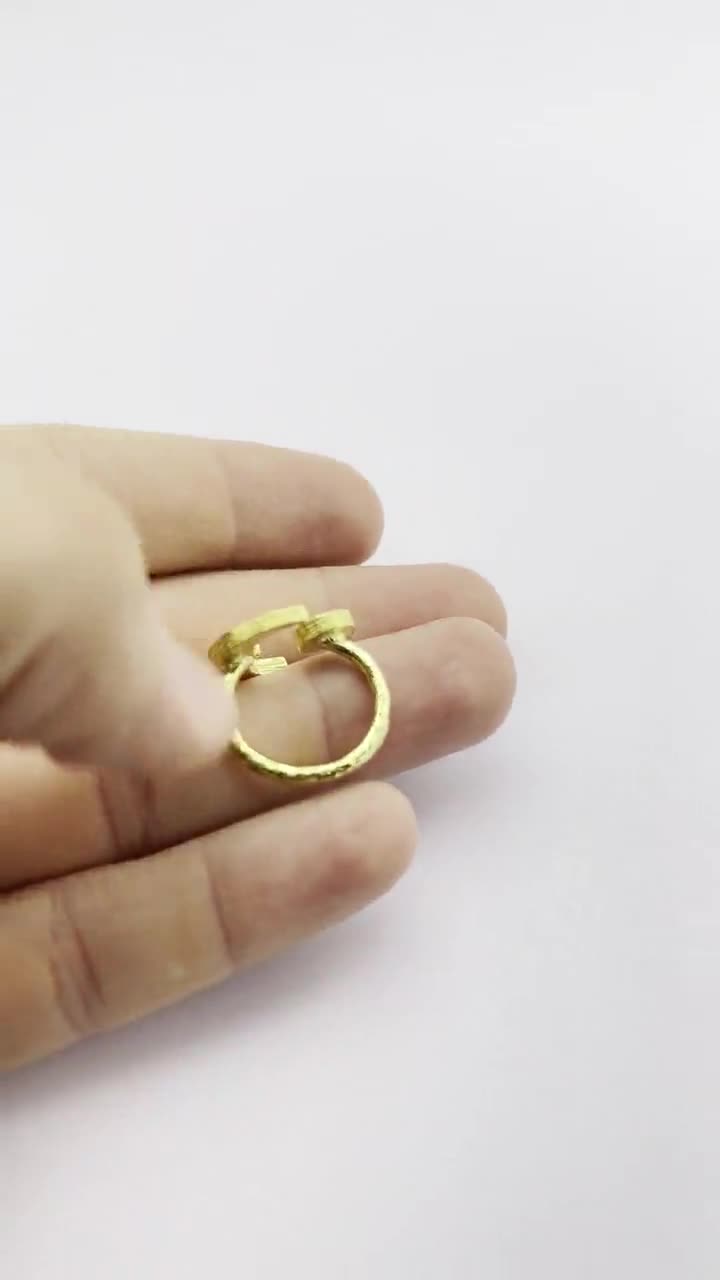 Brass Ring Settings, 2 Raw Brass Moon And Planet Ring With 1 Stone Setting  - Pad Size 6mm N1495