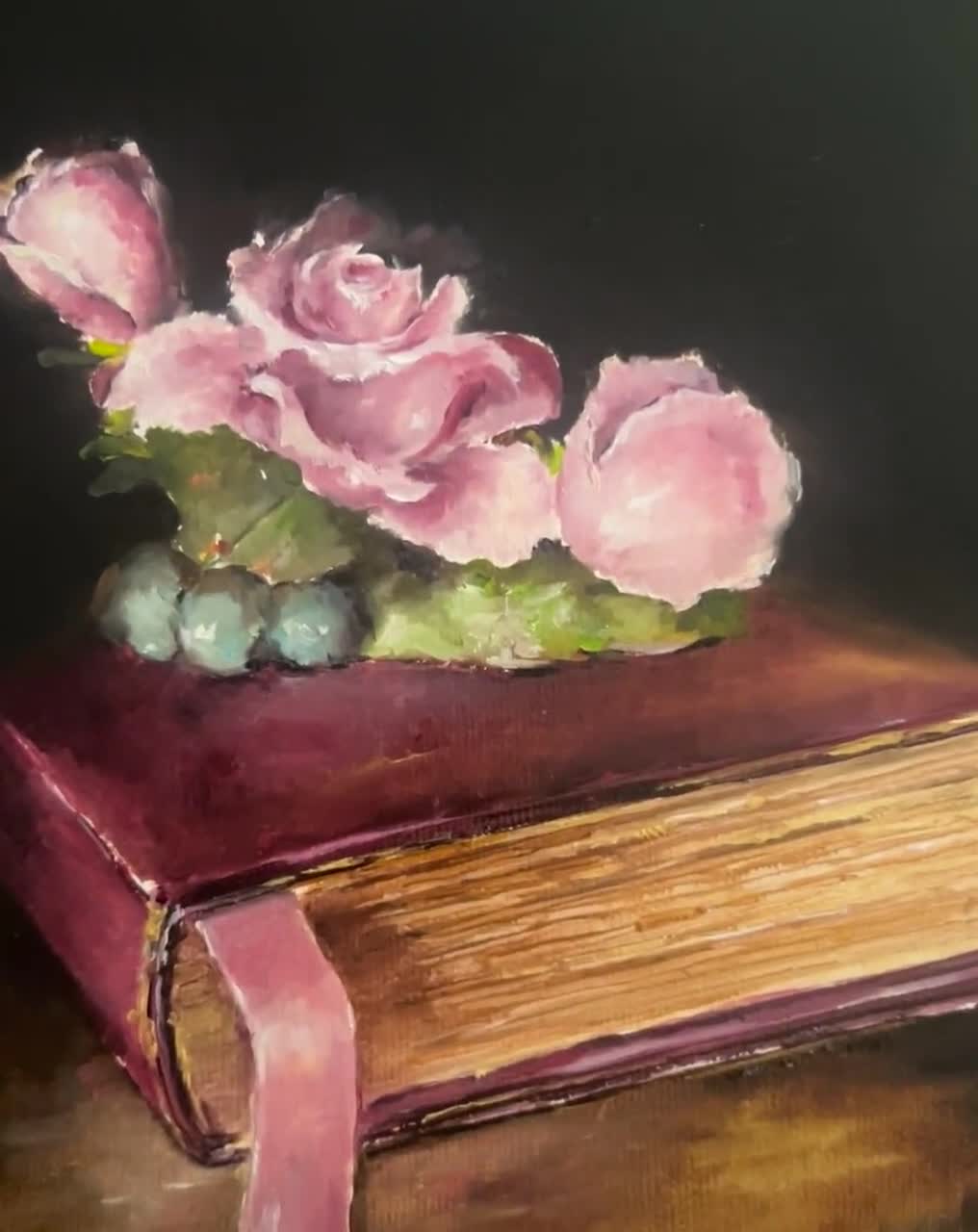 Roses Book Original Oil Painting Still Lifeby Nina R.aide