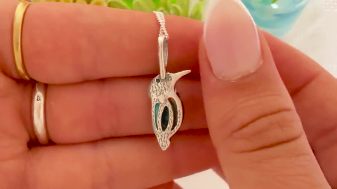 スターリングシルバーのカワセミネックレス：ターコイズバード