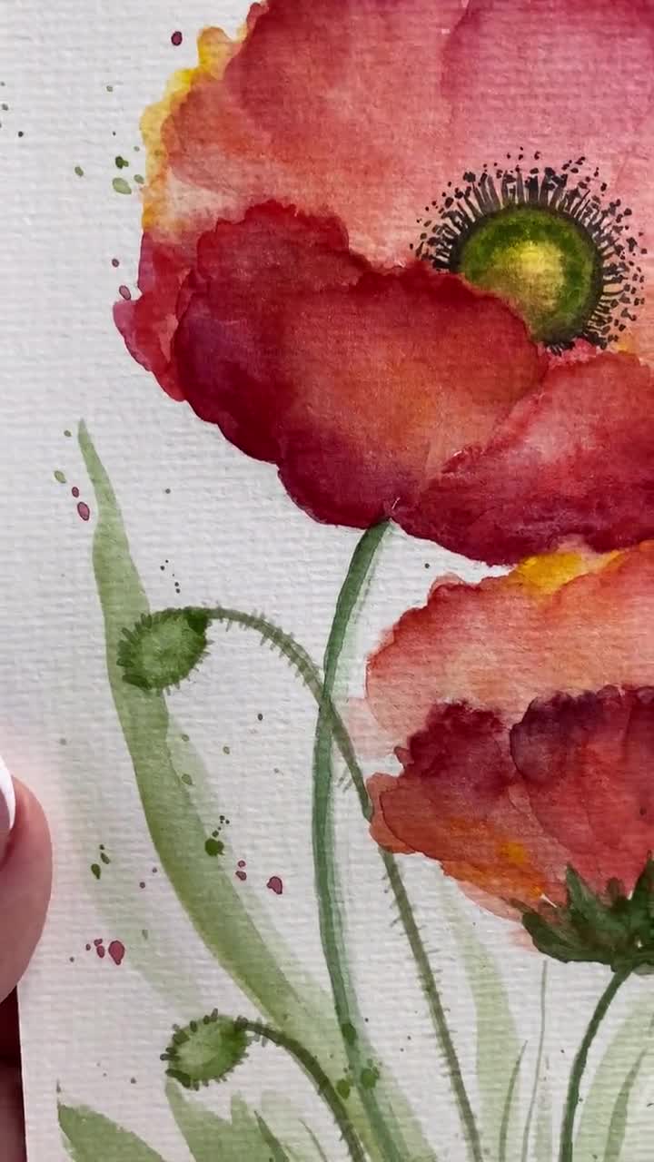 カリフォルニアポピーの絵画 オリジナル水彩画 花のアートワーク