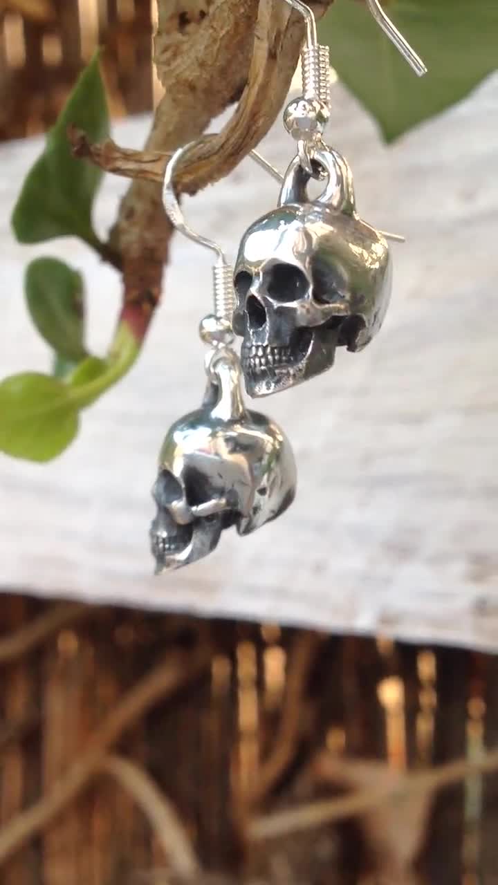 Skull Earrings - hot Sterling Silver Skull Earrings - Love to Death Earrings (the pair)