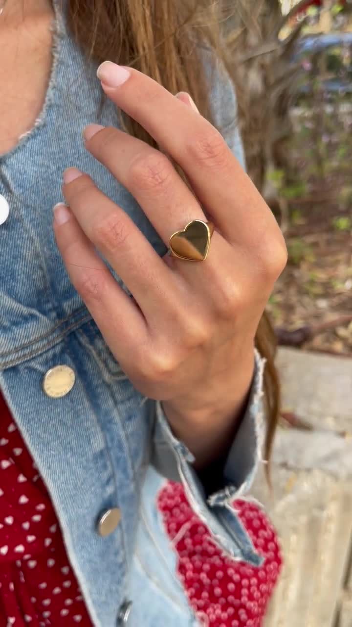 ハート シグネット リング 14K / 18K ソリッド ホワイト