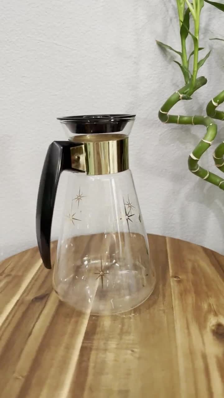 PYREX GLASS 6 CUP COFFEE POT TEA CARAFE GOLD STARBURST STAINLESS STEEL  BLACK on eBid United States