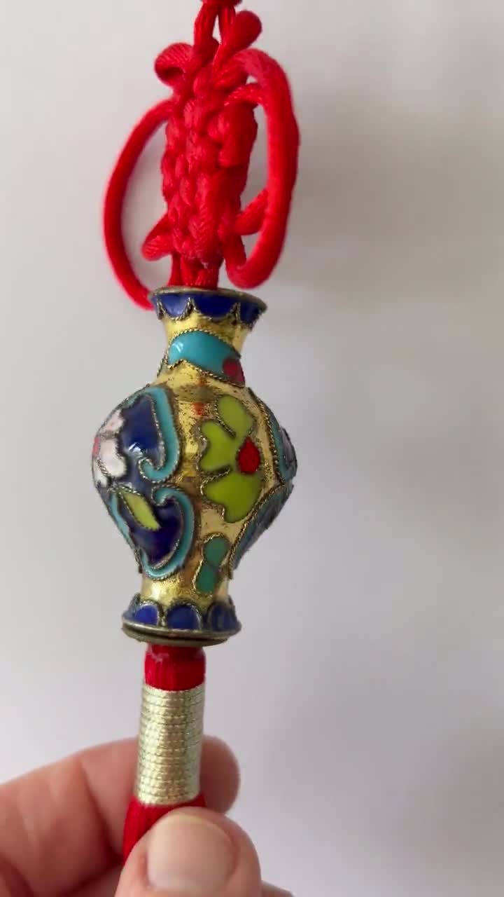 ヴィンテージ七宝焼き花瓶飾り：中国の幸運の結び目のタッセル - Etsy 日本