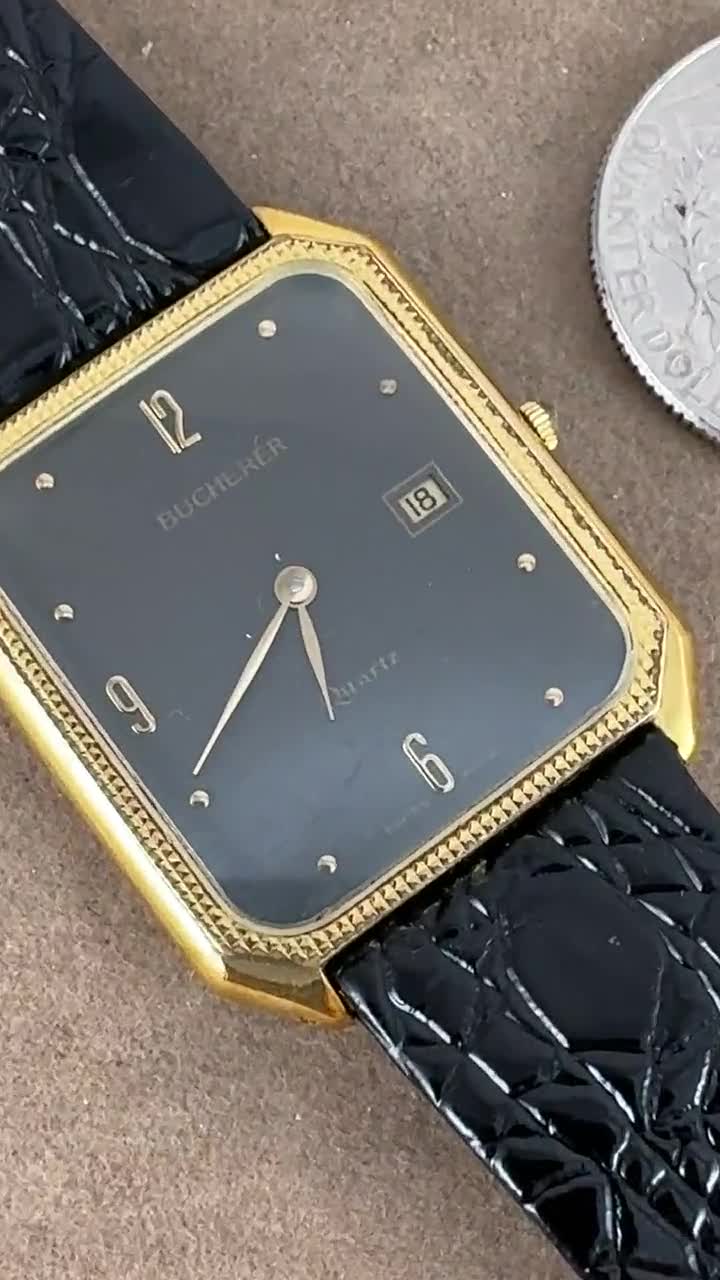 Vintage Bucherer Swiss Quartz Watch: 18K Gold Plated Tank Style - Etsy