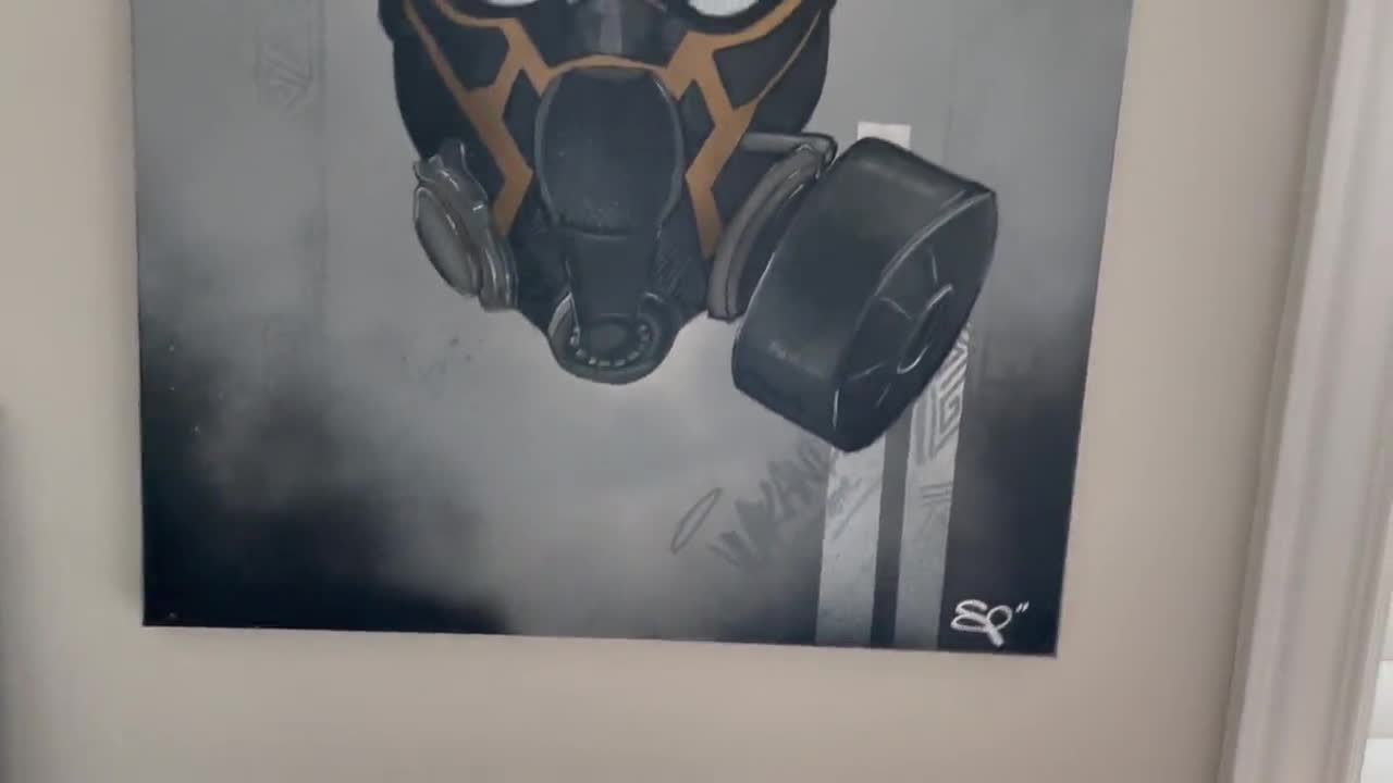 Black Panther Gas Mask painting, Marvel Character Street Art video poster
