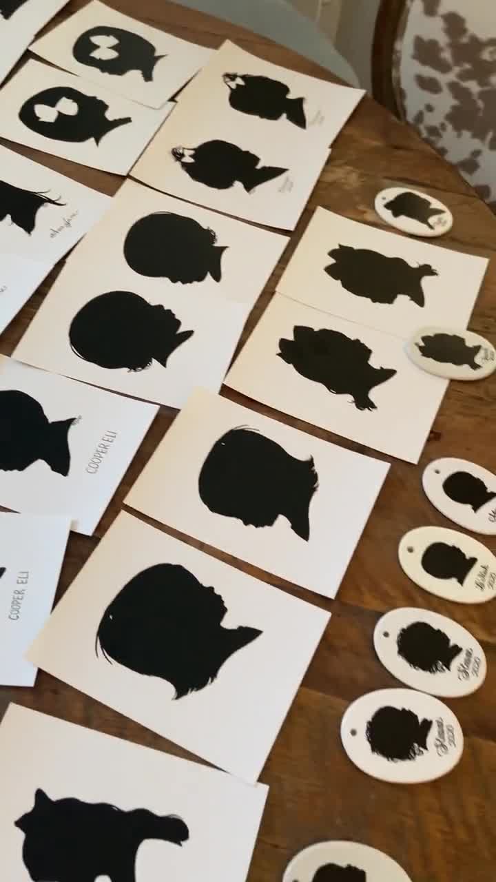 Custom Silhouette Cameo Portrait Profile on vintage ceramic Christmas Holiday ornament for grandparent keepsake gift first video poster