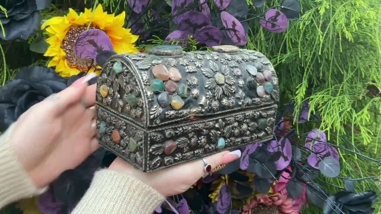 Vintage Agate Inlaid Moroccan Jewelry Box ~ Moorish Dome Top W