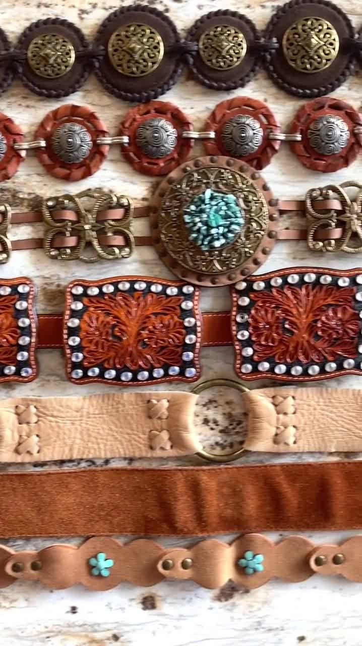 Vintage Brighton Chicos Silver Black Brass Leather Concho Belt SCROLL DOWN 4 INFO video poster