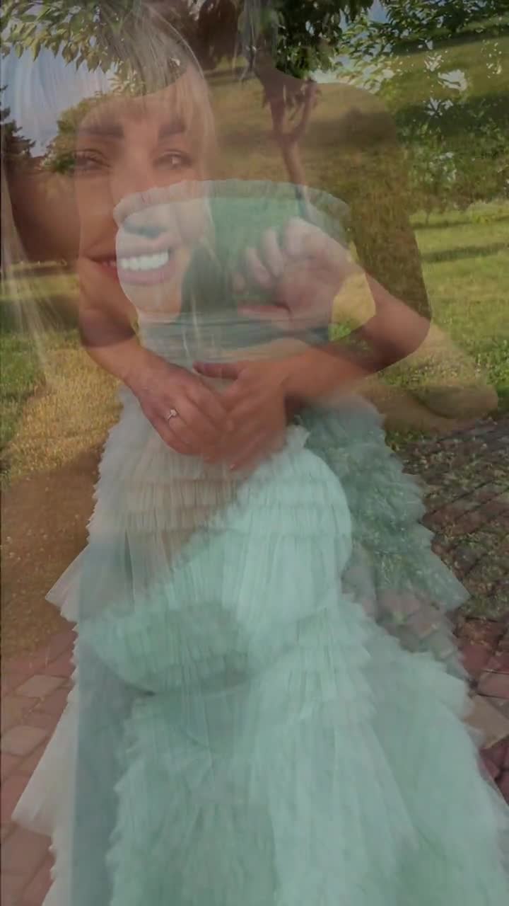Natural color of the dress,Green dress with ruffle,Laurel dresses,Wedding  green dress,Fluffy green dress,Dress for a photo shoot,Midi dress
