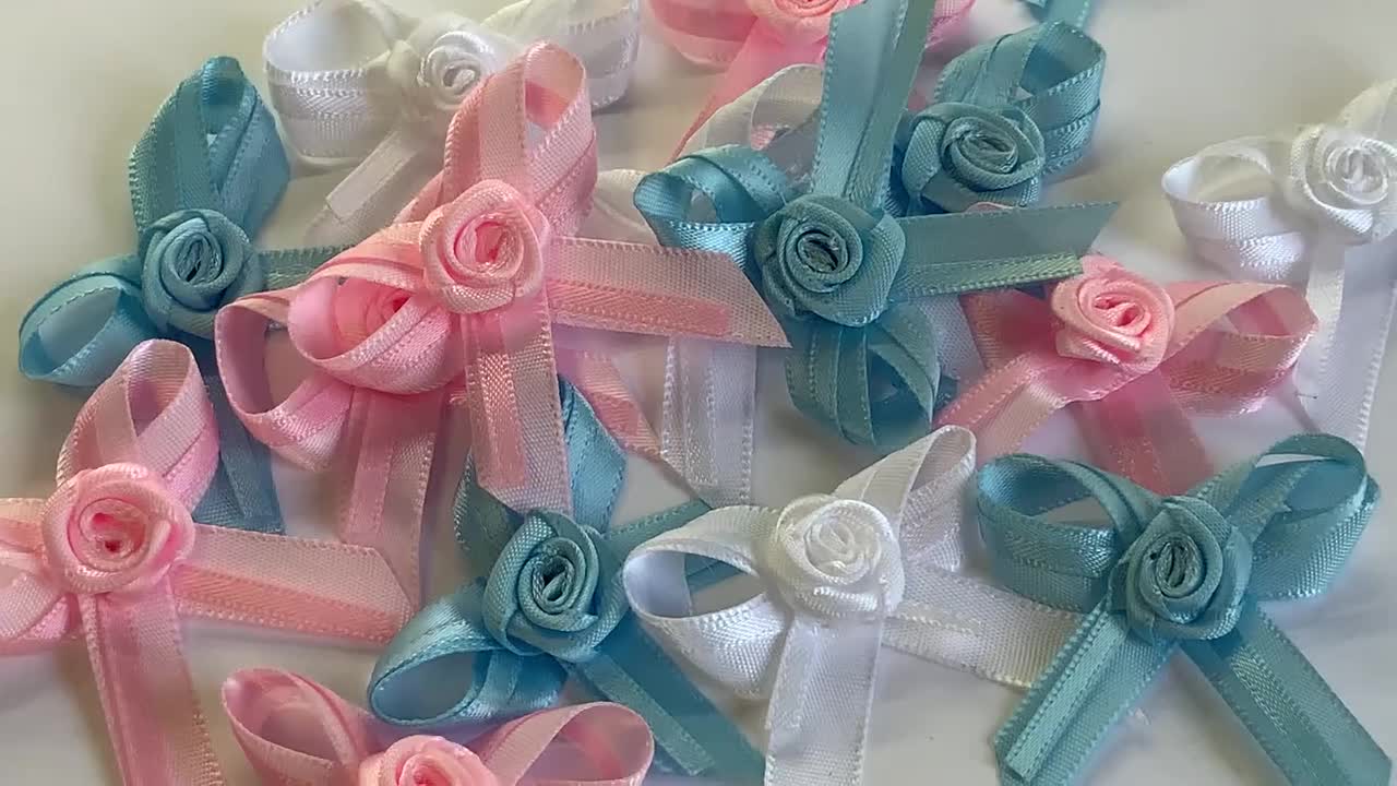 Pink Satin Ribbon Bows Small 3cm Pre Tied Wedding for Card Making Sewing  Crafts 