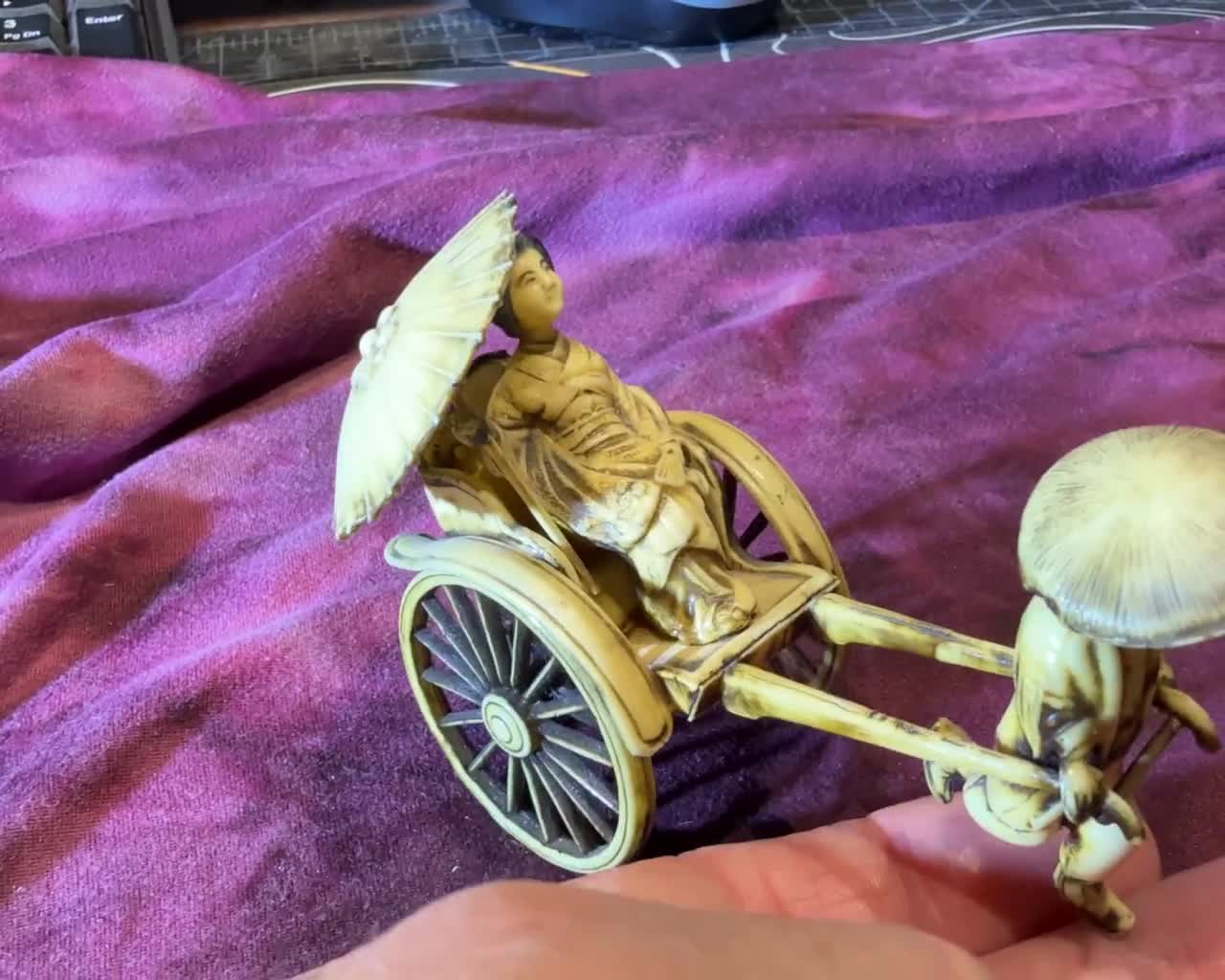 1940s Japanese Celluloid Rickshaw Figurine, Geisha & Puller